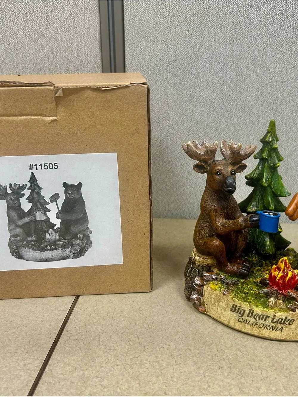 Big Bear Lake Campfire Moose & Bear Figurine - Brown & Black